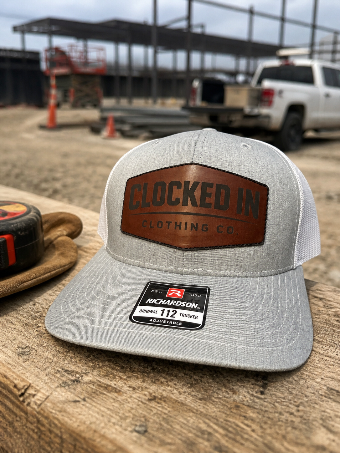 Clocked In Leather Patch Trucker Hat